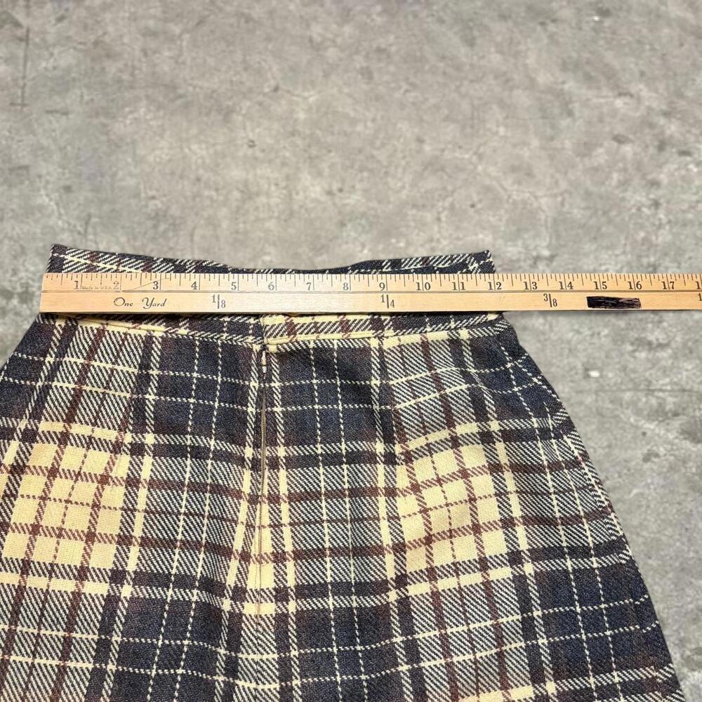 vtg 80s plaid cottage indie high waisted skirt small brown grey cream - Picture 11 of 11